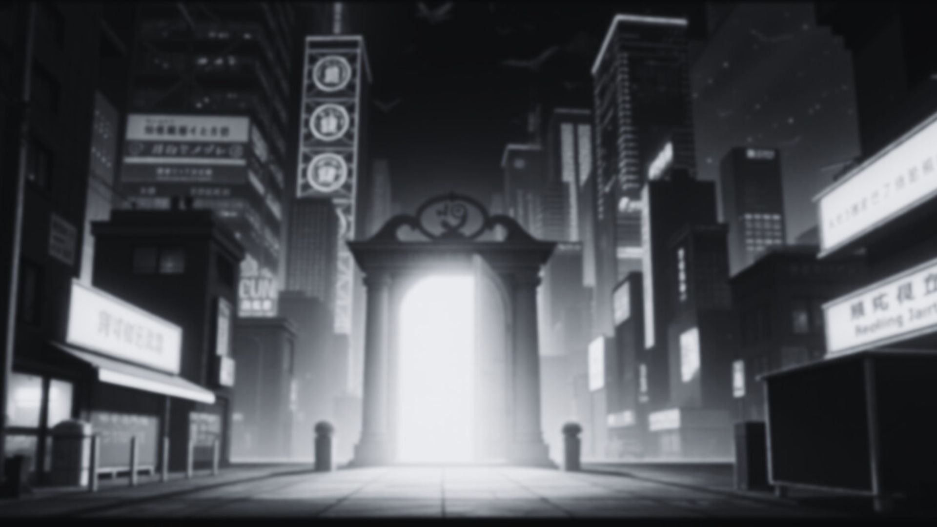 glowing open doorway in an urban Japanese styled city on fireleaftcg.com